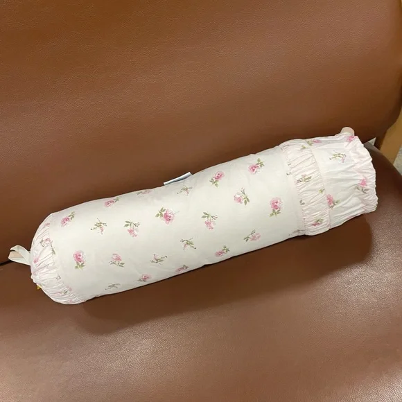 Shabby Chic Pink Floral Bolster Pillow - Picture 5 of 7